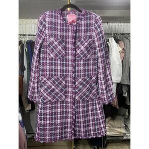 NWOT KATE SPADE WOMENS COAT PURPLE MULTICOLOR 6 PLUM DRESSY PLAID TWEED COAT